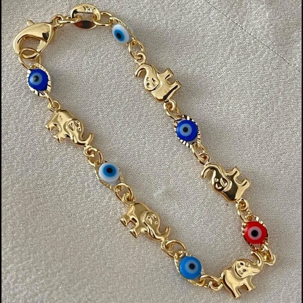 18k Gold Filled Girls Elephants/Eye Bracelet
